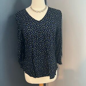 GAP Black Blue Yellow Patterned Blouse Size Medium